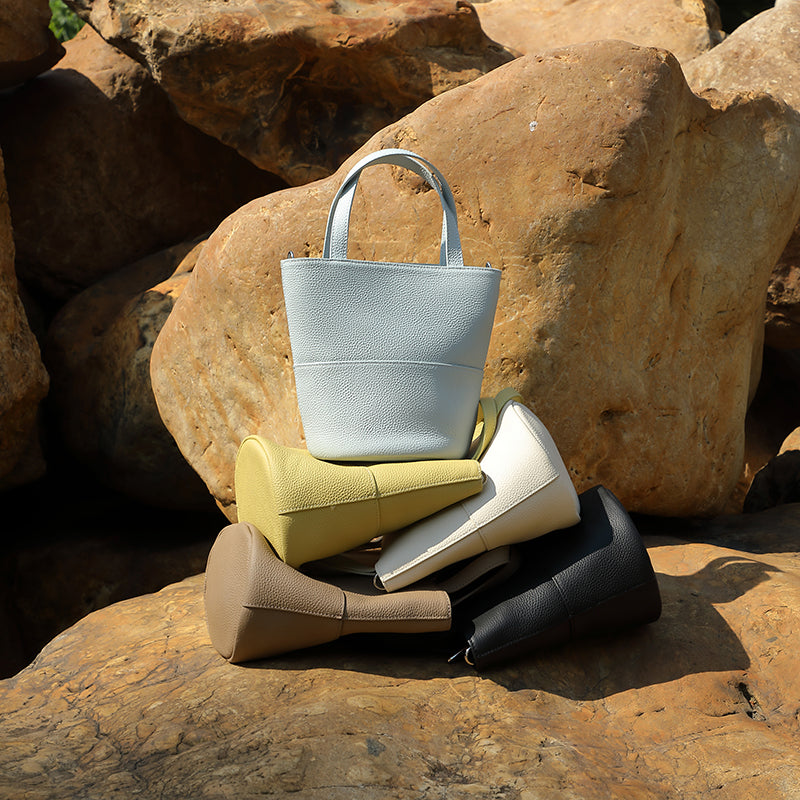 Niche genuine leather bucket bag vegetable basket shoulder crossbody women's bag Korean niche design fashion all-match bag
