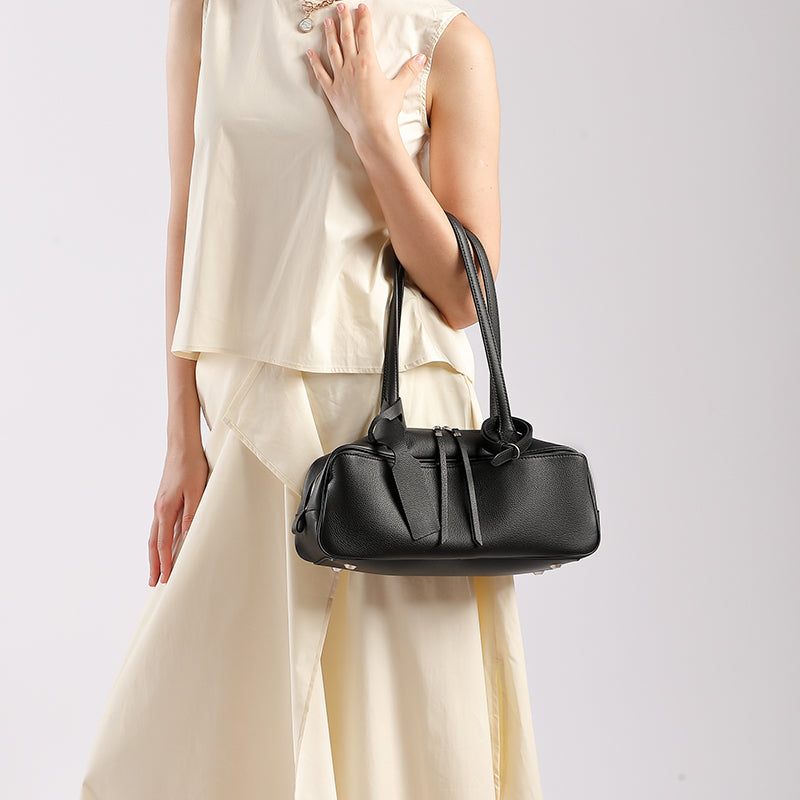 Top layer cowhide bowling ball underarm bag toast pillow bag genuine leather versatile shoulder bag