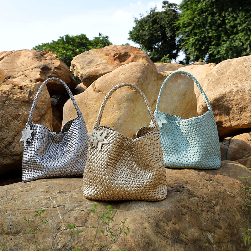 Niche hand-woven tote bag casual lazy style one-shoulder underarm bag bucket trendy women's bag