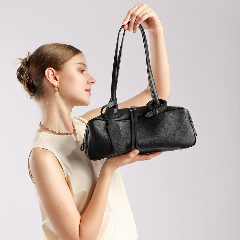 Top layer cowhide bowling ball underarm bag toast pillow bag genuine leather versatile shoulder bag