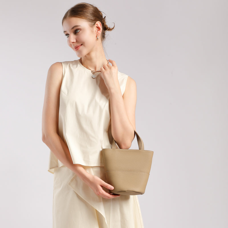 Niche genuine leather bucket bag vegetable basket shoulder crossbody women's bag Korean niche design fashion all-match bag
