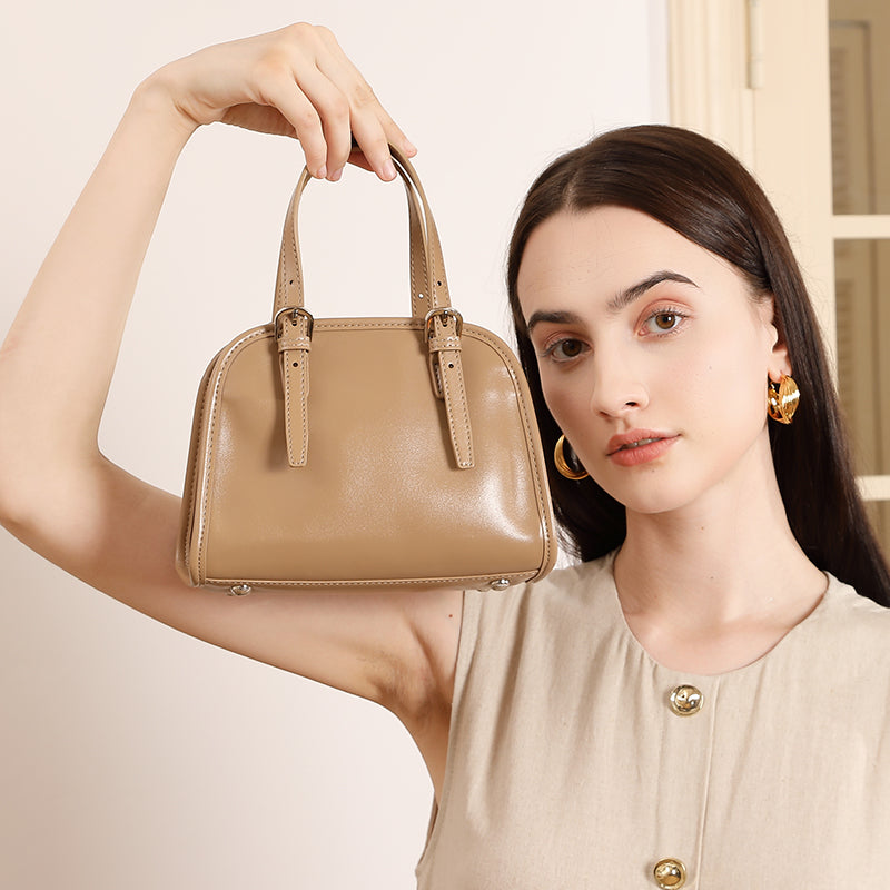 Cowhide handbag bowling bag retro women's bag commuter versatile large capacity shoulder messenger bag