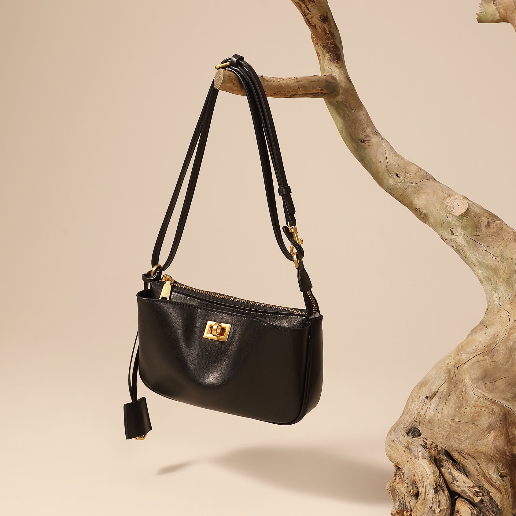 Rodeo lock underarm bag genuine leather versatile mini baguette bag shoulder crossbody bag