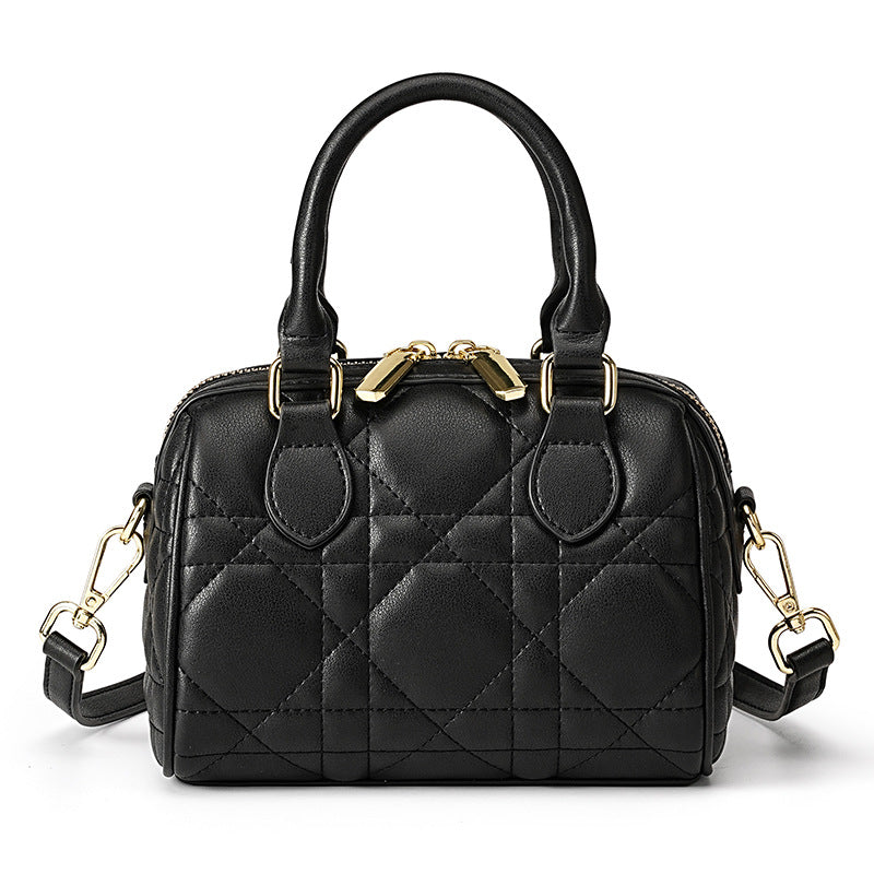 Genuine leather diamond Boston bag fashionable and versatile high-end handheld shoulder crossbody women's bag