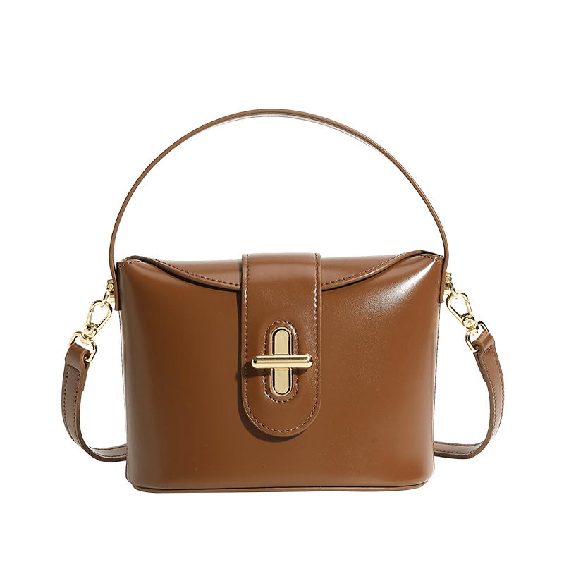 Genuine leather trendy urban simple handbag shoulder messenger bag light luxury niche high-end capsule lock bag