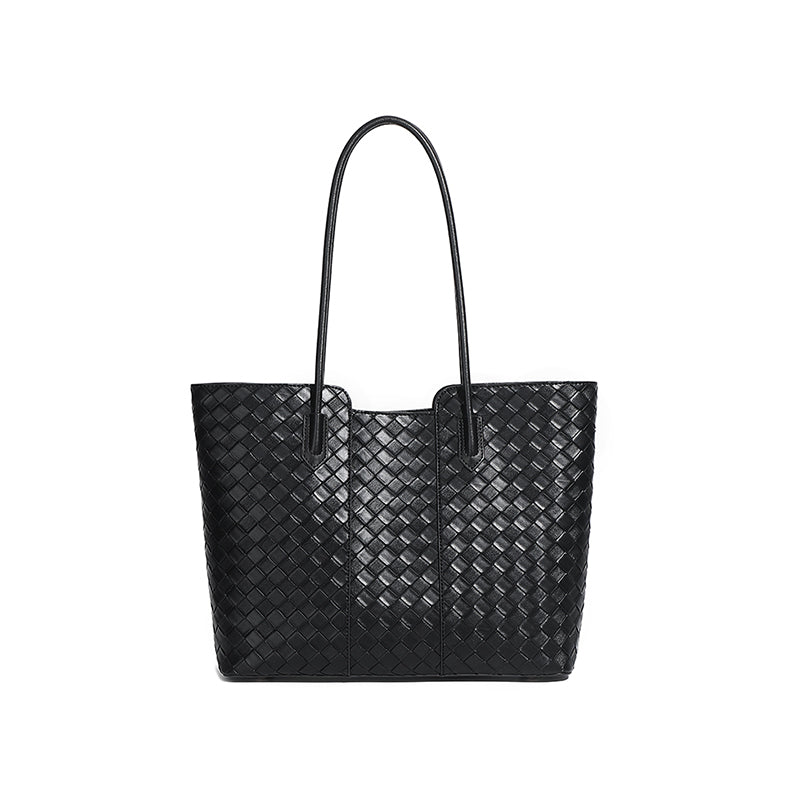 Genuine leather fashion tote bag shoulder bag cowhide daily commuting all-match simple large capacity woven mother-and-child bag