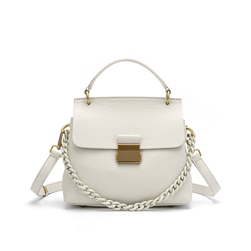 Genuine leather shoulder bag, shell chain bag, textured flip crossbody bag, large capacity commuter handbag