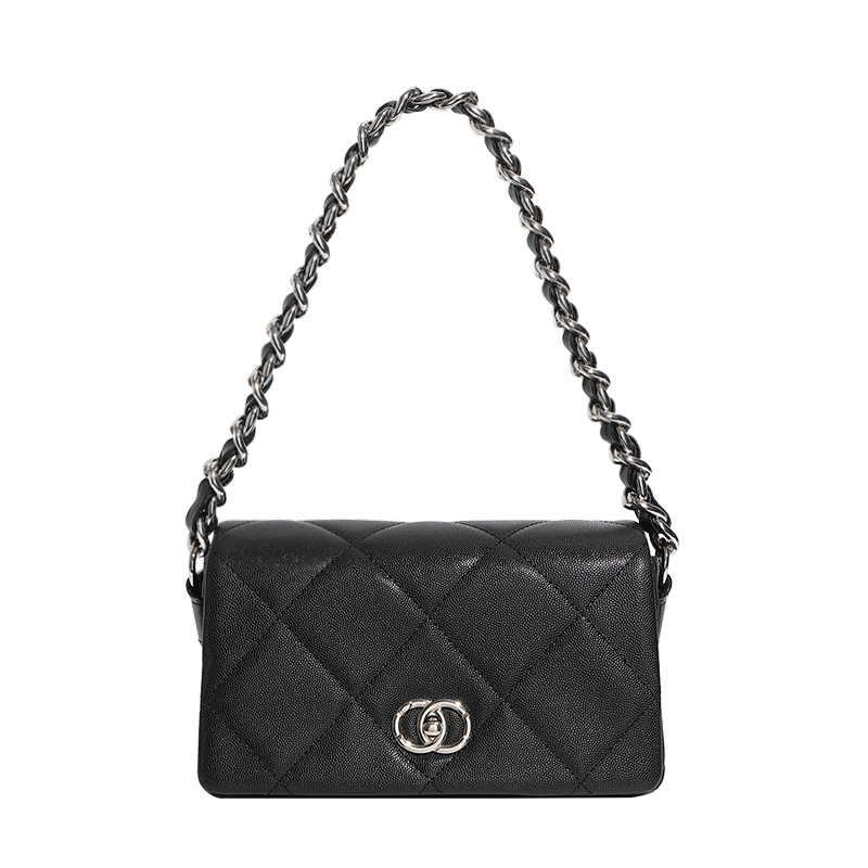Genuine leather underarm bag caviar pattern small Chanel style diamond chain shoulder crossbody bag fashionable all-match handbag